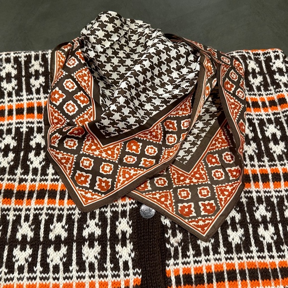 Brown Orange Cream Glentex Acetate MCM Scarf - Picture 7 of 15